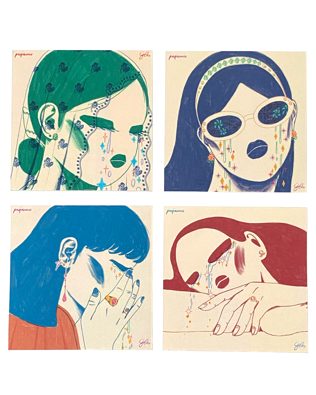 Crying Ladies Square Stickers